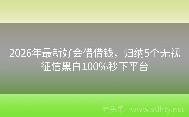 2026年最新好会借借钱，归纳5个无视征信黑白100%秒下平台
