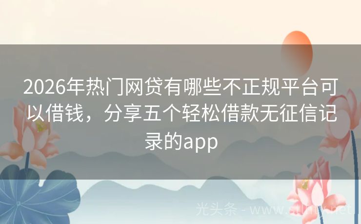 2026年热门网贷有哪些不正规平台可以借钱，分享五个轻松借款无征信记录的app