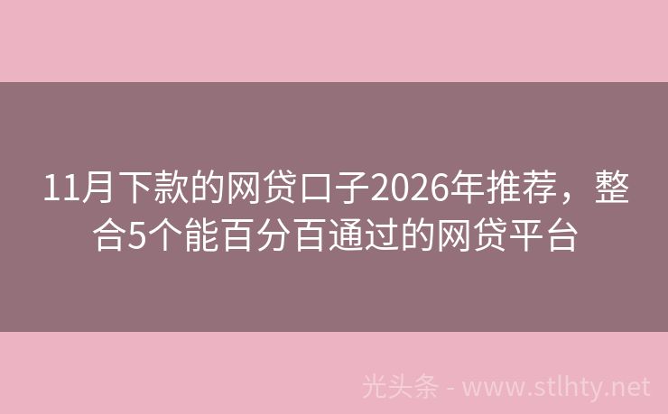 11月下款的网贷口子2026年推荐，整合5个能百分百通过的网贷平台
