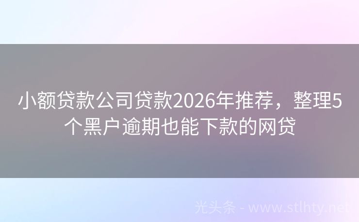 小额贷款公司贷款2026年推荐，整理5个黑户逾期也能下款的网贷