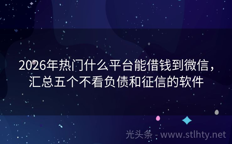 2026年热门什么平台能借钱到微信，汇总五个不看负债和征信的软件