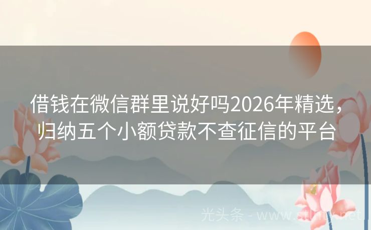 借钱在微信群里说好吗2026年精选，归纳五个小额贷款不查征信的平台