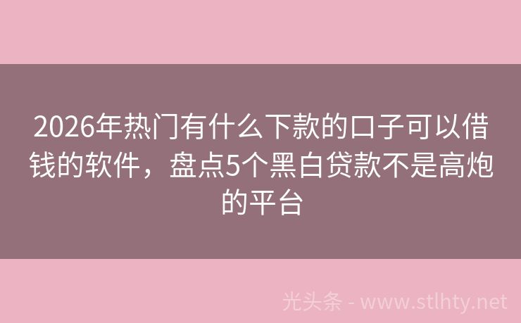 2026年热门有什么下款的口子可以借钱的软件，盘点5个黑白贷款不是高炮的平台