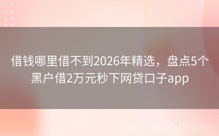 借钱哪里借不到2026年精选，盘点5个黑户借2万元秒下网贷口子app