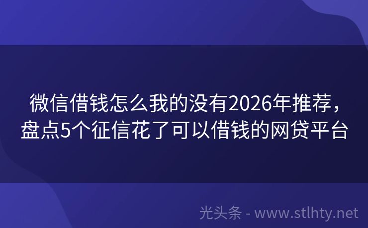 微信借钱怎么我的没有2026年推荐，盘点5个征信花了可以借钱的网贷平台
