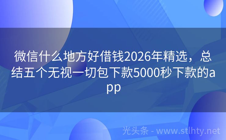 微信什么地方好借钱2026年精选，总结五个无视一切包下款5000秒下款的app