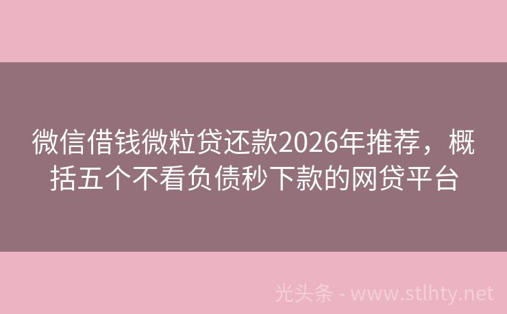 微信借钱微粒贷还款2026年推荐，概括五个不看负债秒下款的网贷平台