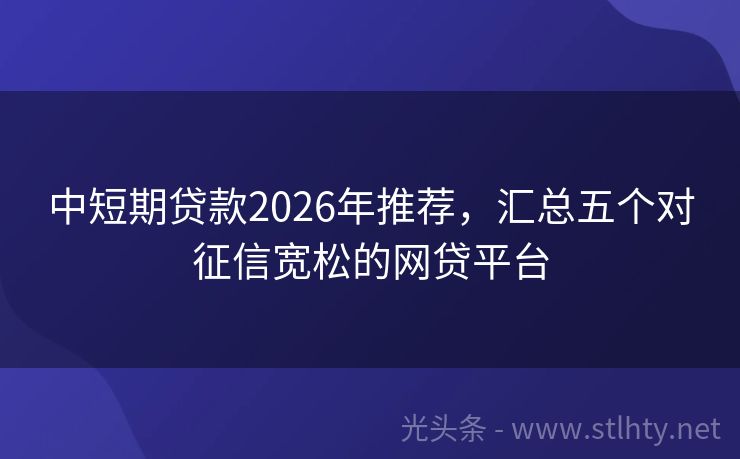 中短期贷款2026年推荐，汇总五个对征信宽松的网贷平台