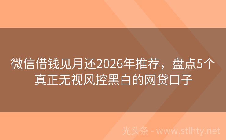 微信借钱见月还2026年推荐，盘点5个真正无视风控黑白的网贷口子