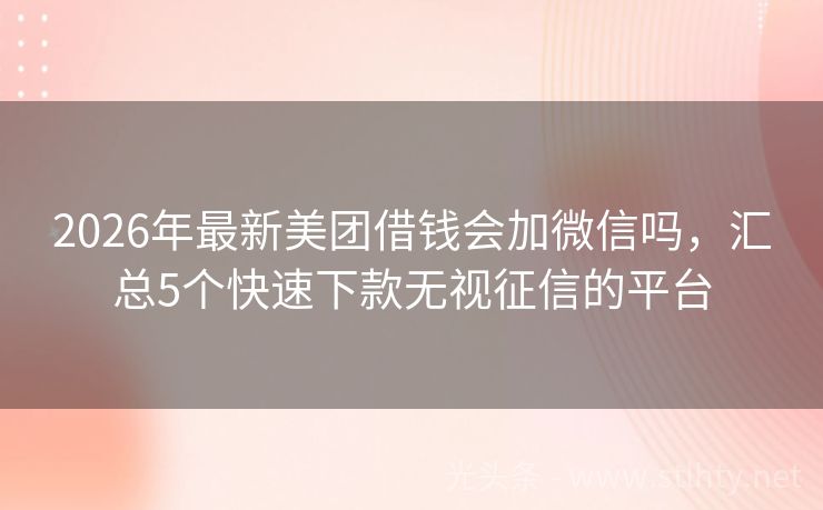 2026年最新美团借钱会加微信吗，汇总5个快速下款无视征信的平台