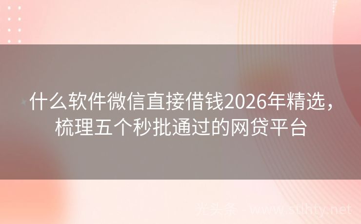 什么软件微信直接借钱2026年精选，梳理五个秒批通过的网贷平台