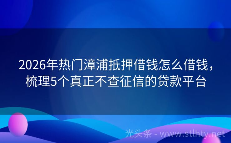 2026年热门漳浦抵押借钱怎么借钱，梳理5个真正不查征信的贷款平台