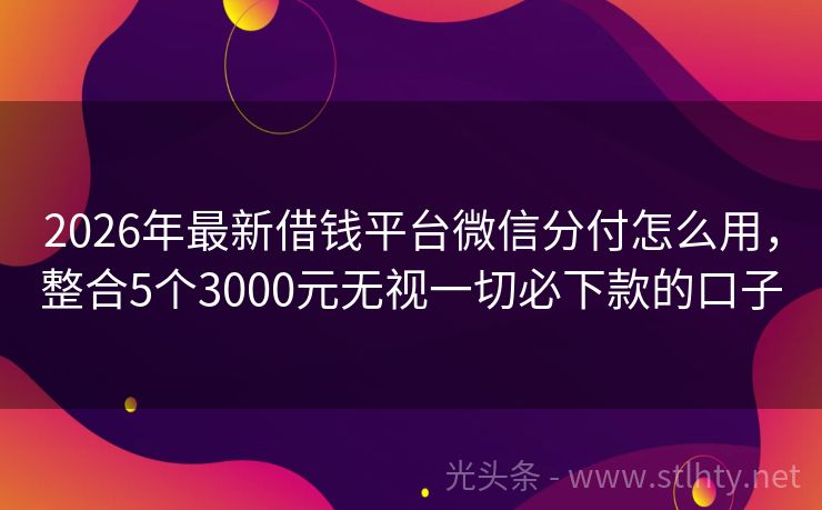 2026年最新借钱平台微信分付怎么用，整合5个3000元无视一切必下款的口子