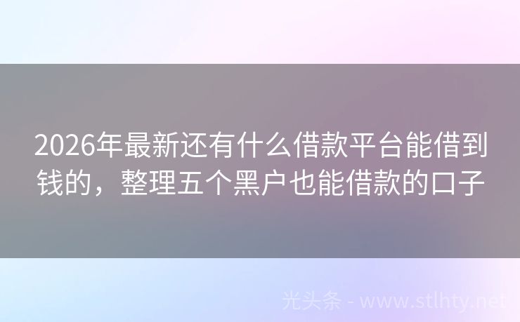 2026年最新还有什么借款平台能借到钱的，整理五个黑户也能借款的口子
