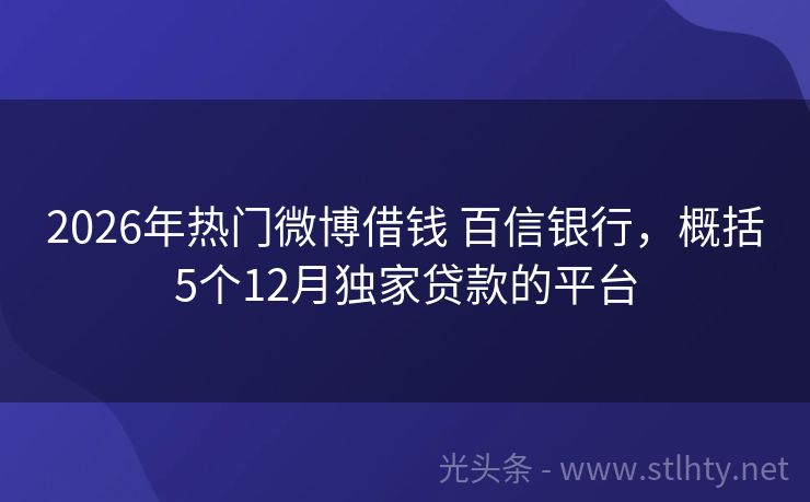 2026年热门微博借钱 百信银行，概括5个12月独家贷款的平台