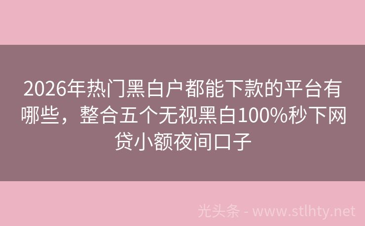 2026年热门黑白户都能下款的平台有哪些，整合五个无视黑白100%秒下网贷小额夜间口子