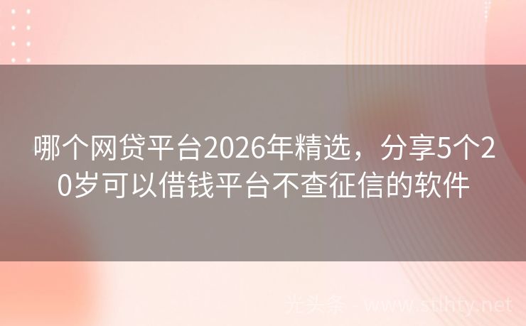 哪个网贷平台2026年精选，分享5个20岁可以借钱平台不查征信的软件