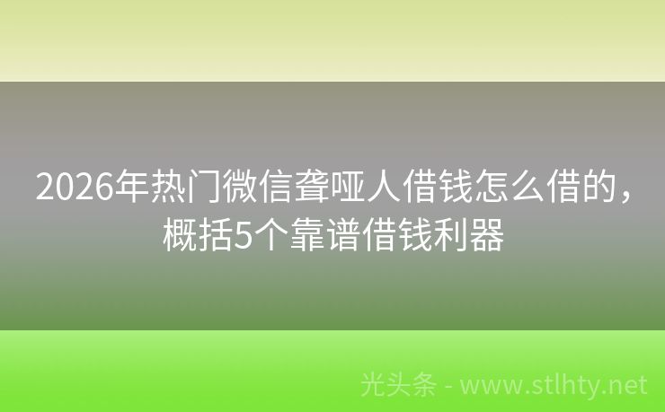 2026年热门微信聋哑人借钱怎么借的，概括5个靠谱借钱利器