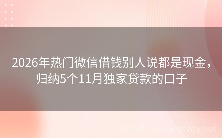 2026年热门微信借钱别人说都是现金，归纳5个11月独家贷款的口子