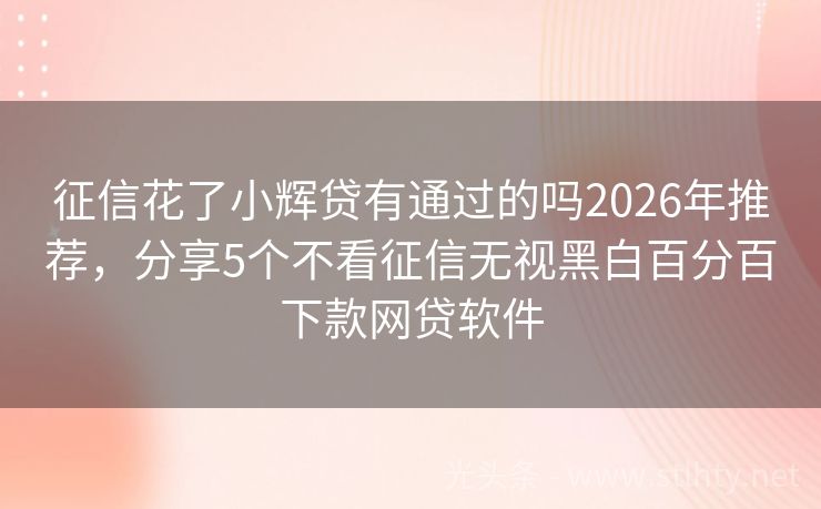 征信花了小辉贷有通过的吗2026年推荐，分享5个不看征信无视黑白百分百下款网贷软件