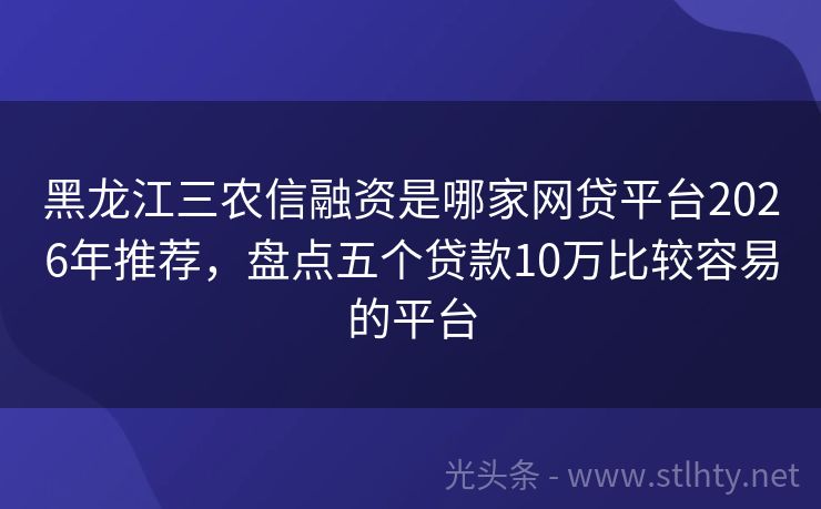 黑龙江三农信融资是哪家网贷平台2026年推荐，盘点五个贷款10万比较容易的平台