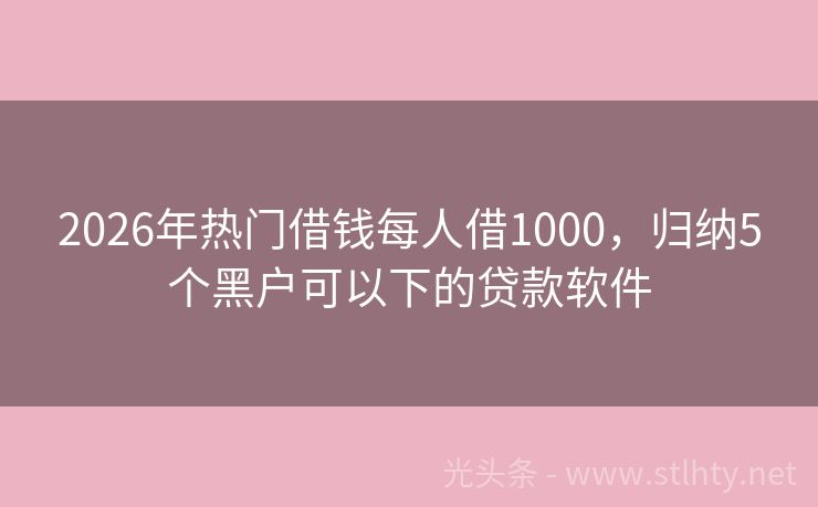 2026年热门借钱每人借1000，归纳5个黑户可以下的贷款软件