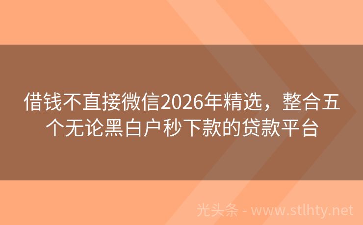借钱不直接微信2026年精选，整合五个无论黑白户秒下款的贷款平台