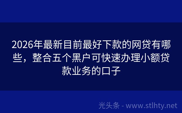 2026年最新目前最好下款的网贷有哪些，整合五个黑户可快速办理小额贷款业务的口子