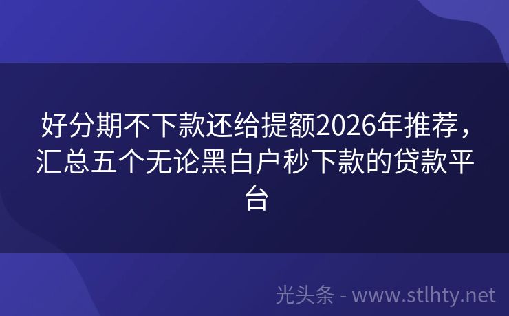 好分期不下款还给提额2026年推荐，汇总五个无论黑白户秒下款的贷款平台