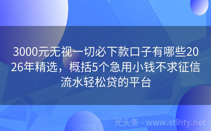 3000元无视一切必下款口子有哪些2026年精选，概括5个急用小钱不求征信流水轻松贷的平台