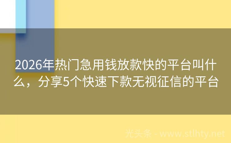2026年热门急用钱放款快的平台叫什么，分享5个快速下款无视征信的平台