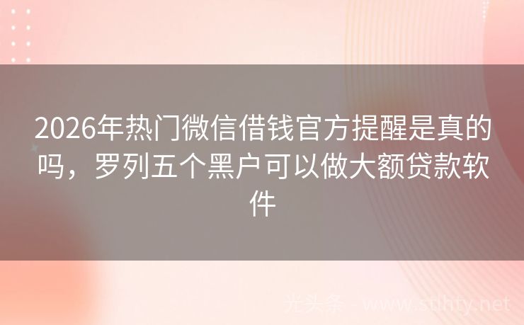 2026年热门微信借钱官方提醒是真的吗，罗列五个黑户可以做大额贷款软件