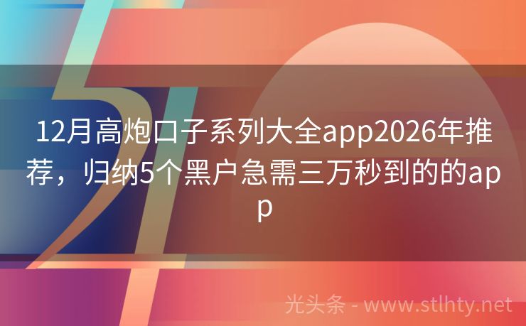 12月高炮口子系列大全app2026年推荐，归纳5个黑户急需三万秒到的的app
