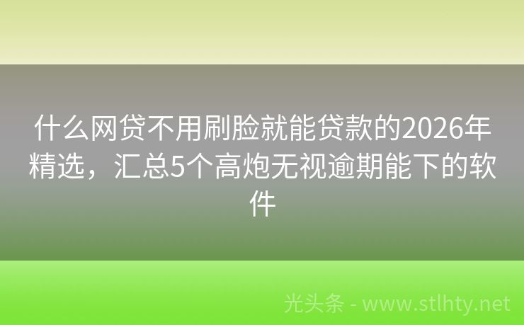什么网贷不用刷脸就能贷款的2026年精选，汇总5个高炮无视逾期能下的软件