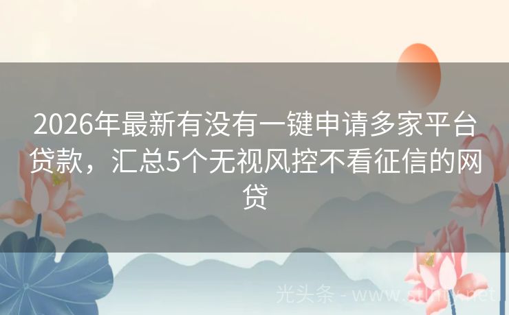 2026年最新有没有一键申请多家平台贷款，汇总5个无视风控不看征信的网贷