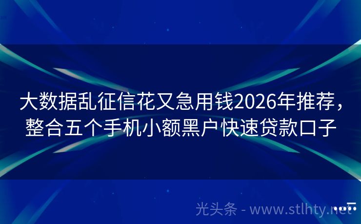 大数据乱征信花又急用钱2026年推荐，整合五个手机小额黑户快速贷款口子