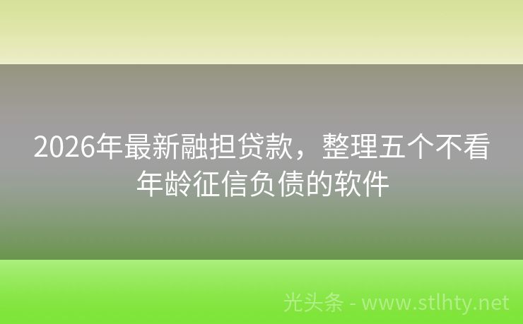 2026年最新融担贷款，整理五个不看年龄征信负债的软件