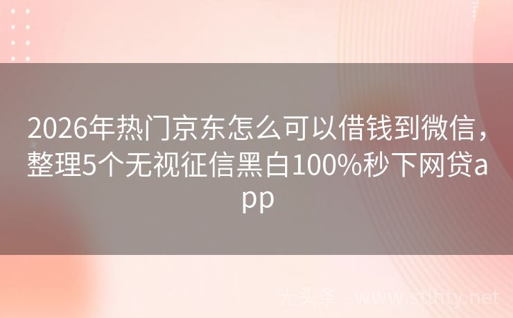 2026年热门京东怎么可以借钱到微信，整理5个无视征信黑白100%秒下网贷app