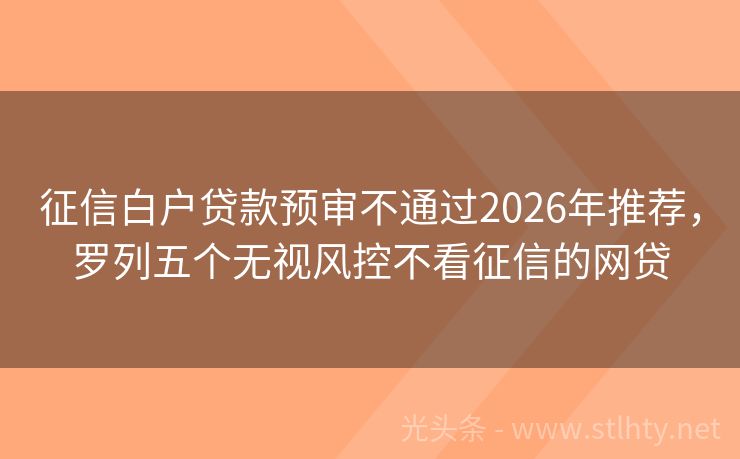 征信白户贷款预审不通过2026年推荐，罗列五个无视风控不看征信的网贷