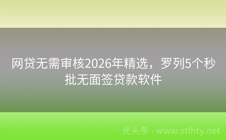 网贷无需审核2026年精选，罗列5个秒批无面签贷款软件