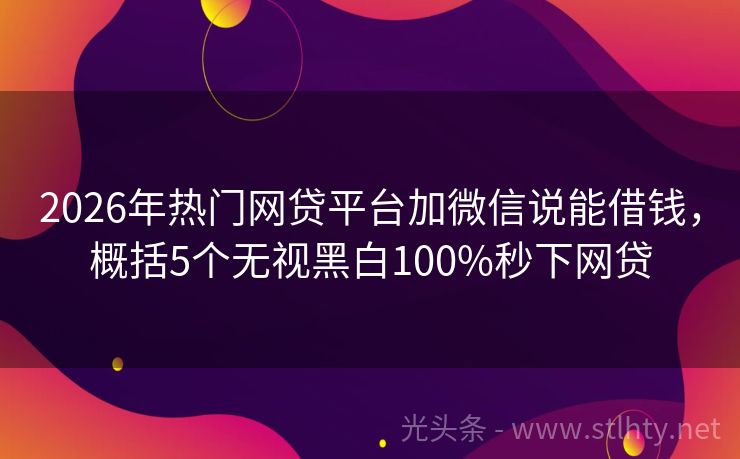 2026年热门网贷平台加微信说能借钱，概括5个无视黑白100%秒下网贷