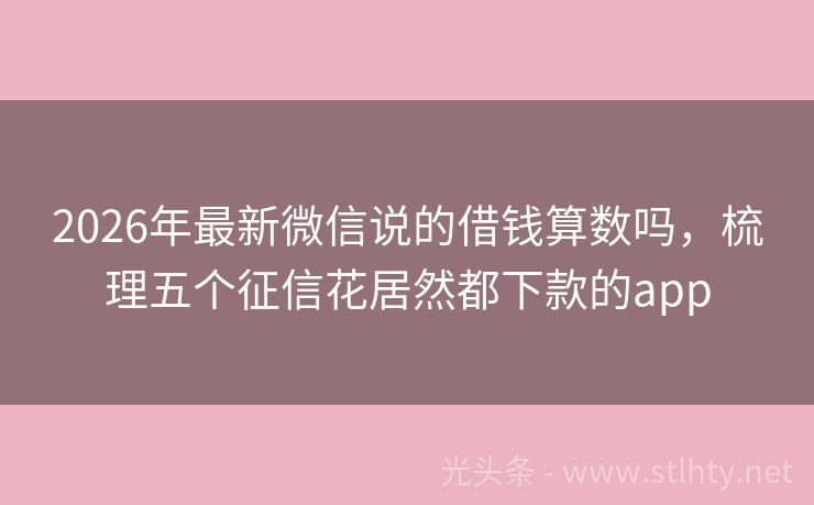 2026年最新微信说的借钱算数吗，梳理五个征信花居然都下款的app