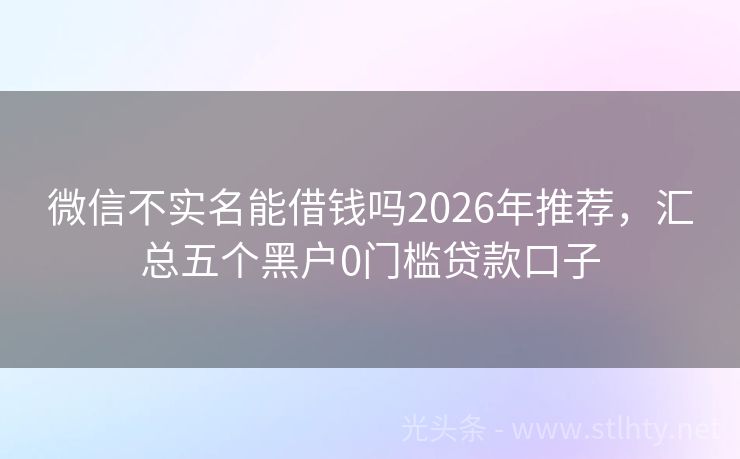 微信不实名能借钱吗2026年推荐，汇总五个黑户0门槛贷款口子