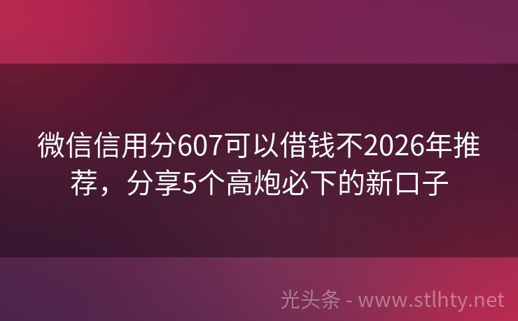 微信信用分607可以借钱不2026年推荐，分享5个高炮必下的新口子