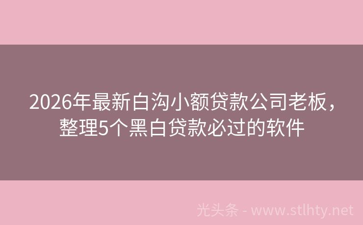 2026年最新白沟小额贷款公司老板，整理5个黑白贷款必过的软件