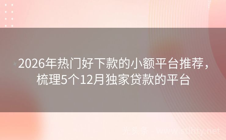 2026年热门好下款的小额平台推荐，梳理5个12月独家贷款的平台