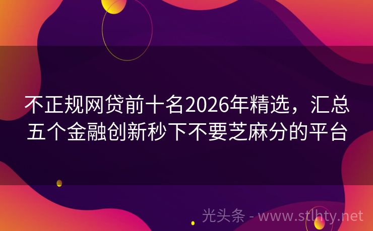 不正规网贷前十名2026年精选，汇总五个金融创新秒下不要芝麻分的平台