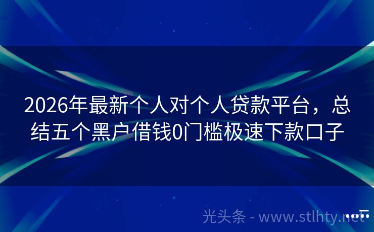 2026年最新个人对个人贷款平台，总结五个黑户借钱0门槛极速下款口子