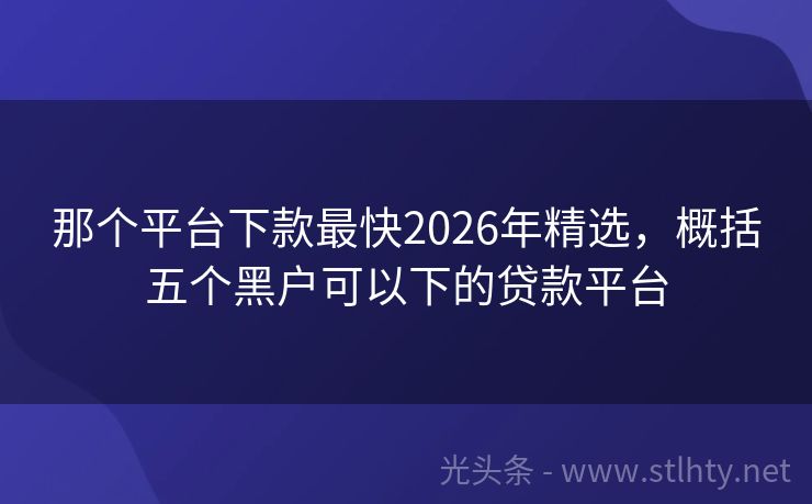 那个平台下款最快2026年精选，概括五个黑户可以下的贷款平台