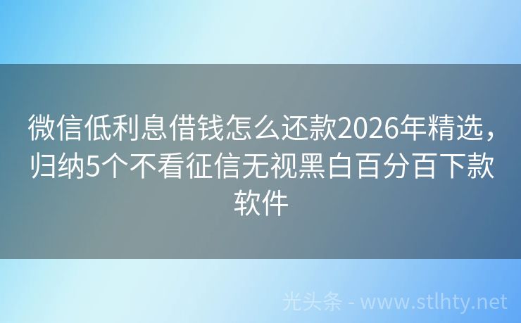 微信低利息借钱怎么还款2026年精选，归纳5个不看征信无视黑白百分百下款软件